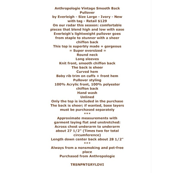 $129 Anthropologie Smooth Back Top Large 10 12 Ivory Blouse Shirt UNIQUE NWT - Picture 2 of 12